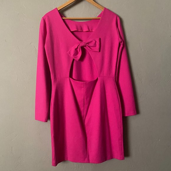 Amanda Uprichard Pink Long Sleeve Dress Back Bow L - Picture 3 of 11